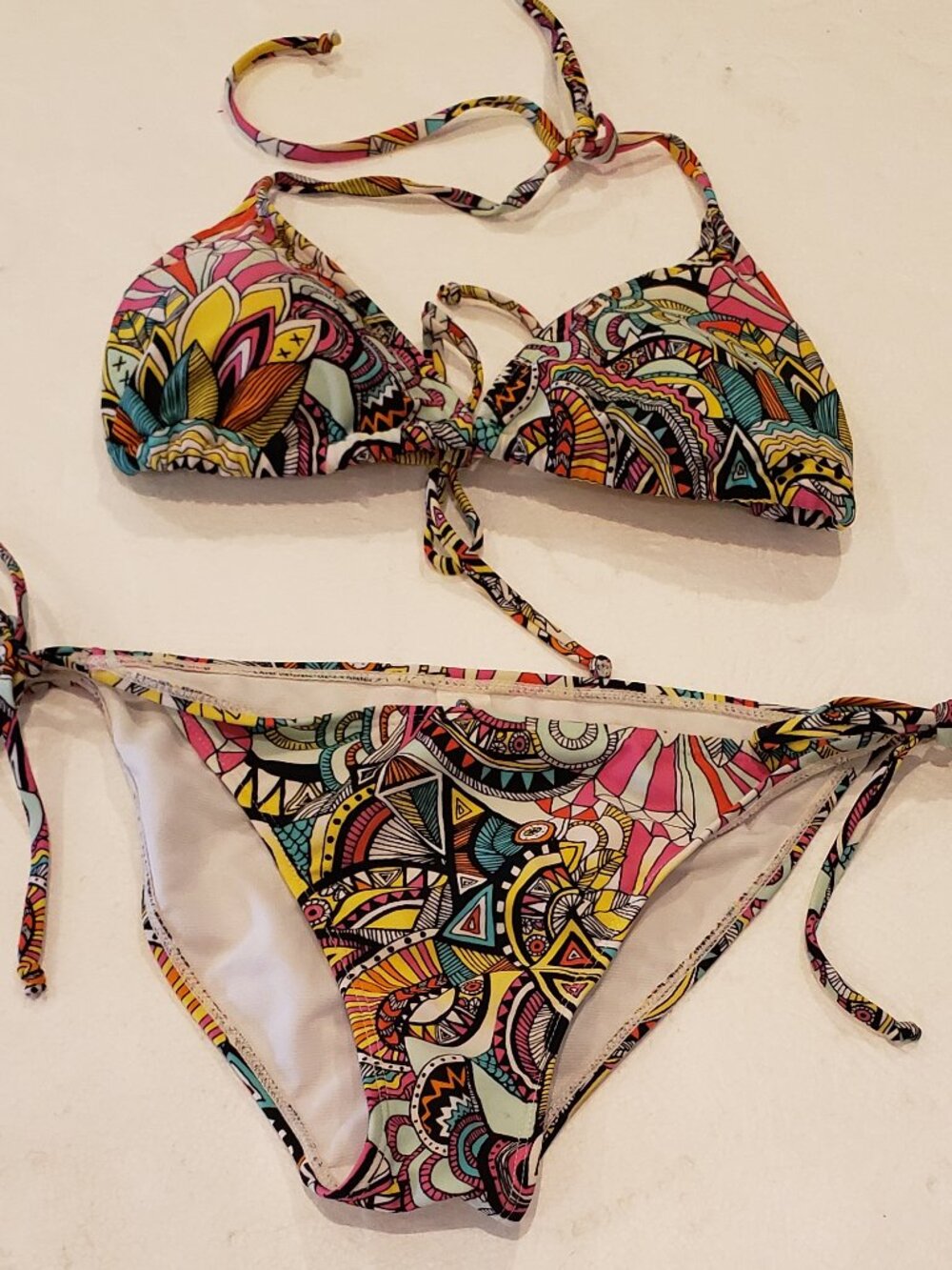 Bingo Surf multi-colored abstract "tribal" or "Aztec" geometric print Bikini